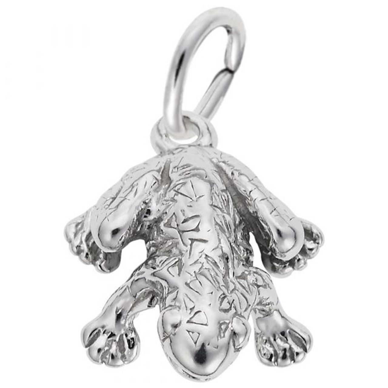 Frog 2 3D Silver Charm - Sterling Silver and 14k White Gold