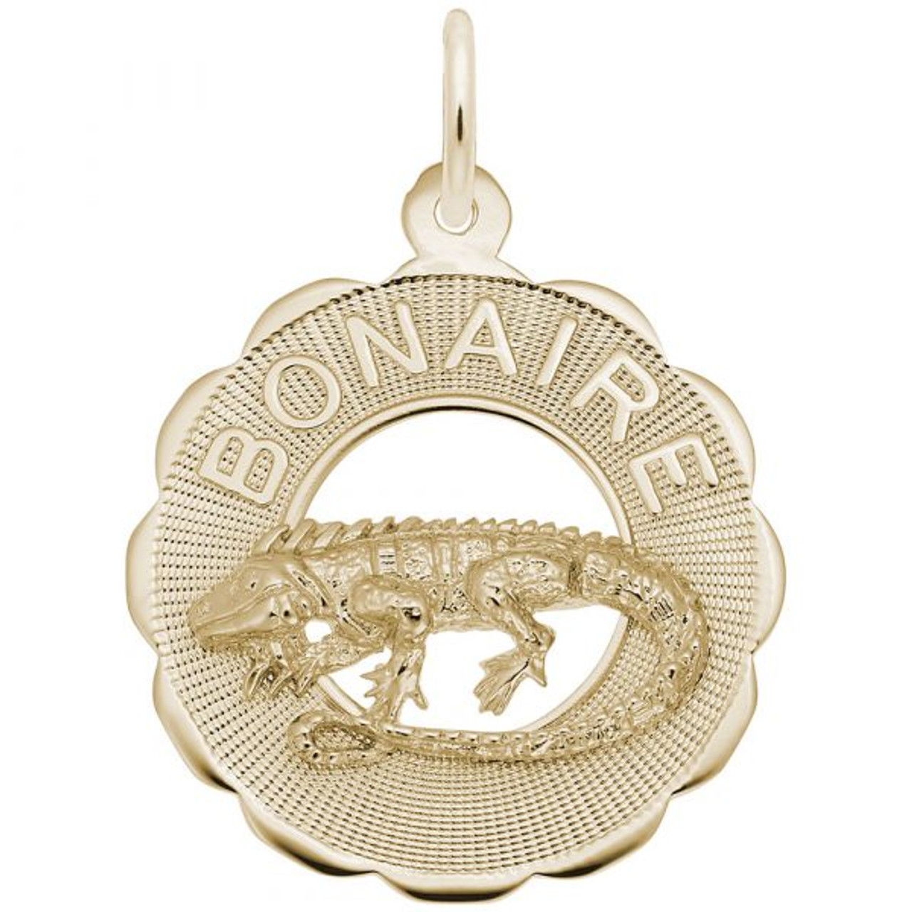 Bonaire Iguana Circle Silver Charm - Gold Plate, 10k Gold, 14k Gold