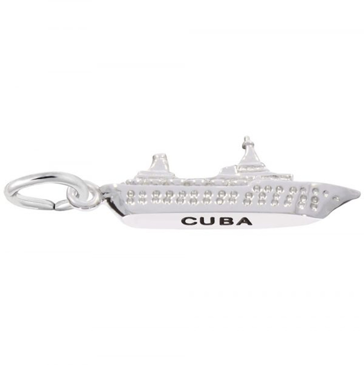 Cuba Cruise Ship 3D Silver Charm - Sterling Silver and 14k White Gold