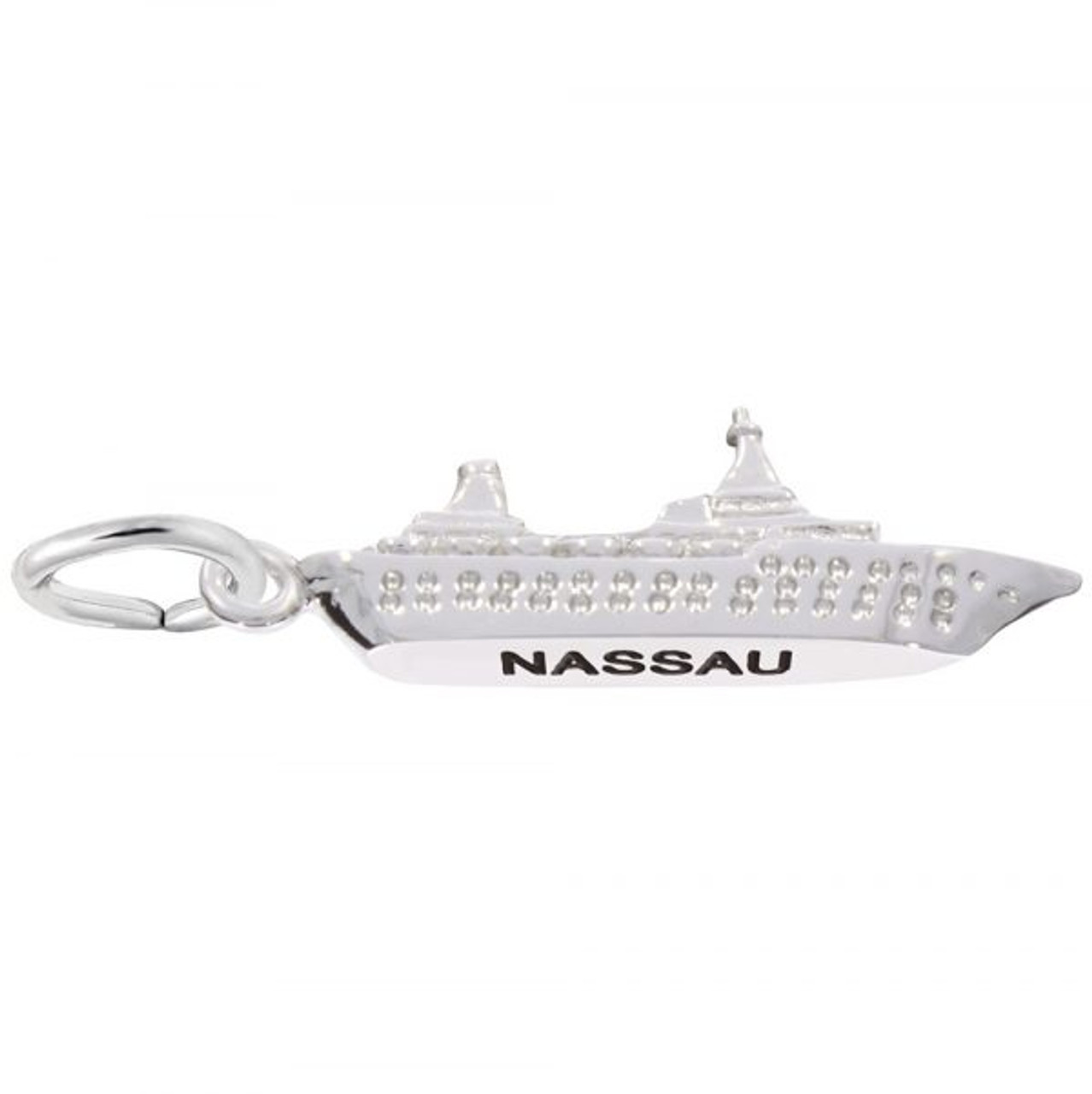 Nassau Cruise Ship 3D Silver Charm - Sterling Silver and 14k White Gold