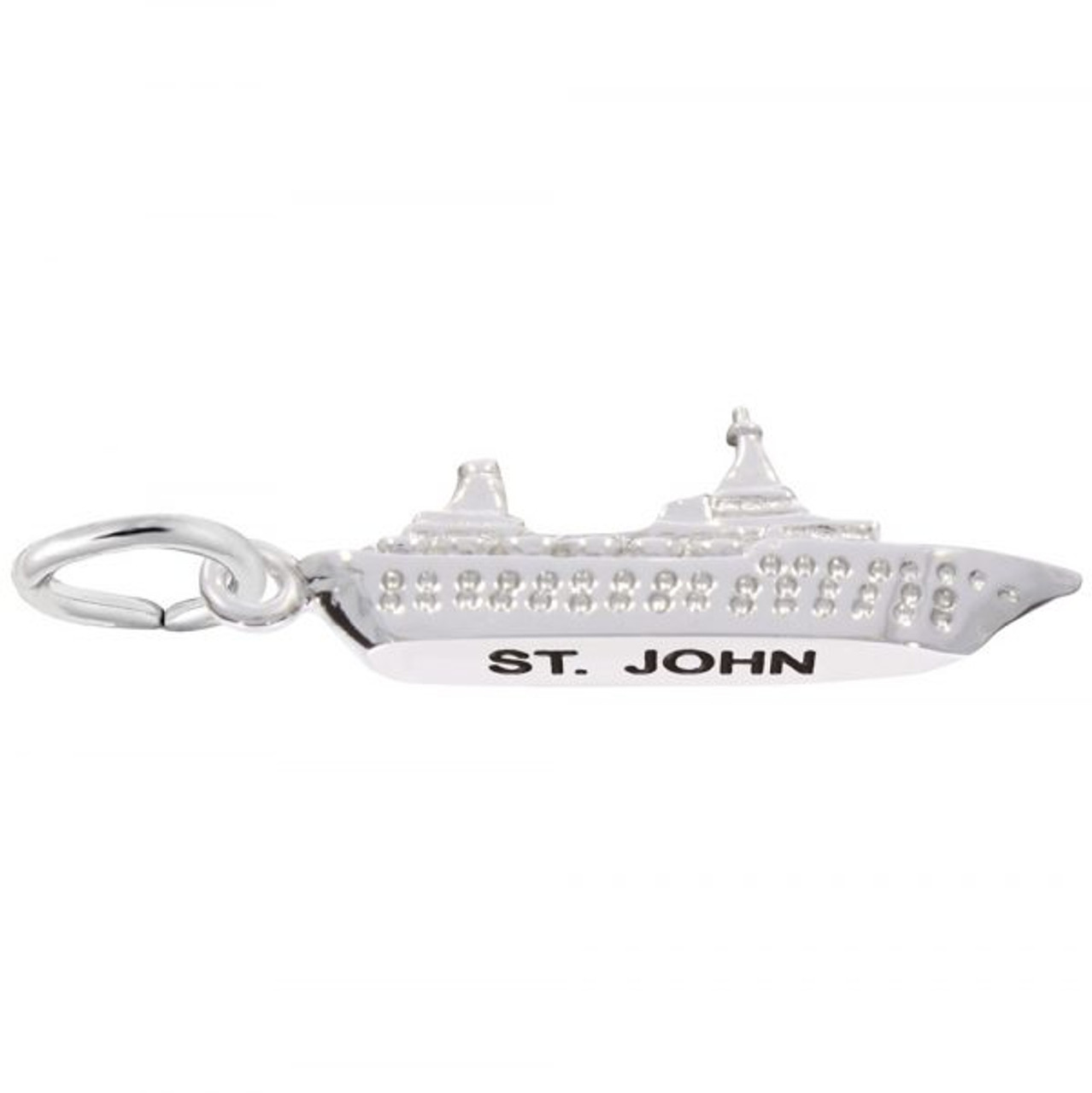 St. John Cruise Ship 3D Silver Charm - Sterling Silver and 14k White Gold