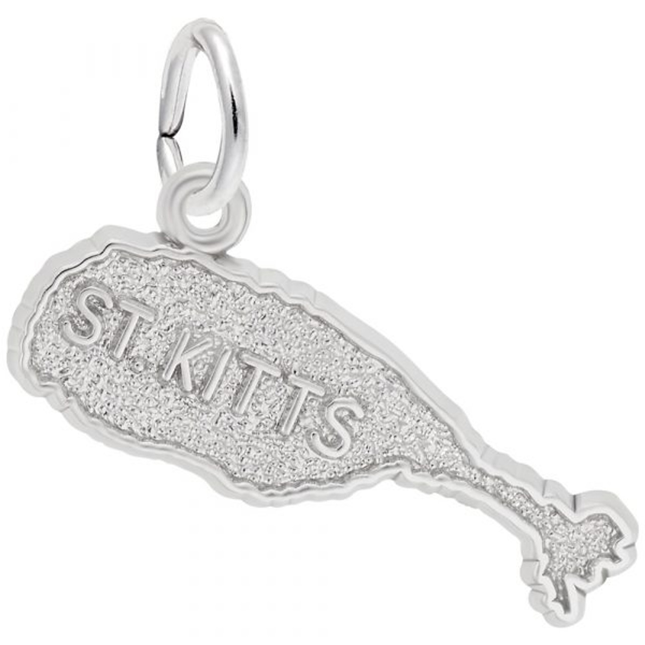 St. Kitts Map Silver Charm - Sterling Silver and 14k White Gold