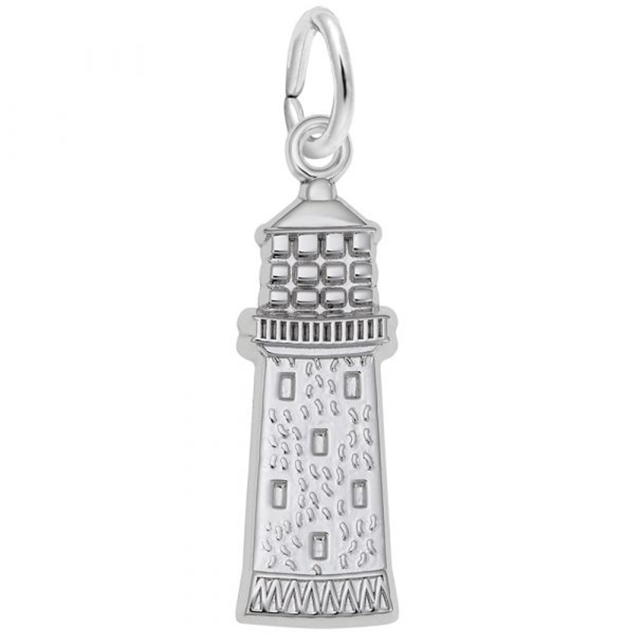 Gibbs Bermuda Flat Lighthouse Silver Charm - Sterling Silver and 14k White Gold