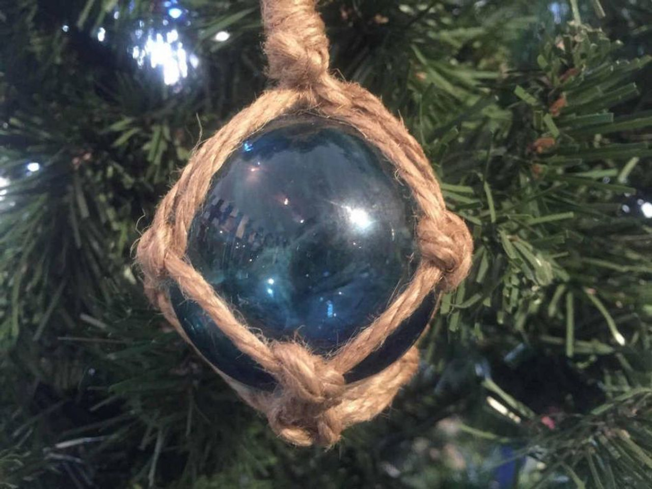 2" Glass Float in Rope Netting - Ornament Set  of 12