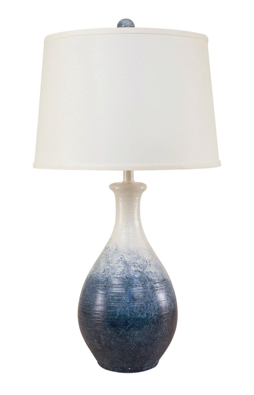 Navy Ridged Tear Drop Table Lamp