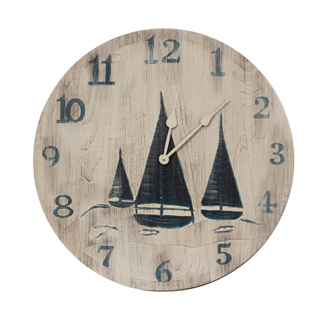 Sailboat Rocking Clock Round Wall Clock with Etched Sailboat Scene - 24