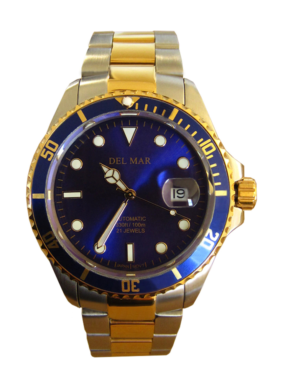 Del Mar Men's Premier Automatic Watch Blue Dial, Two-Tone SS Band