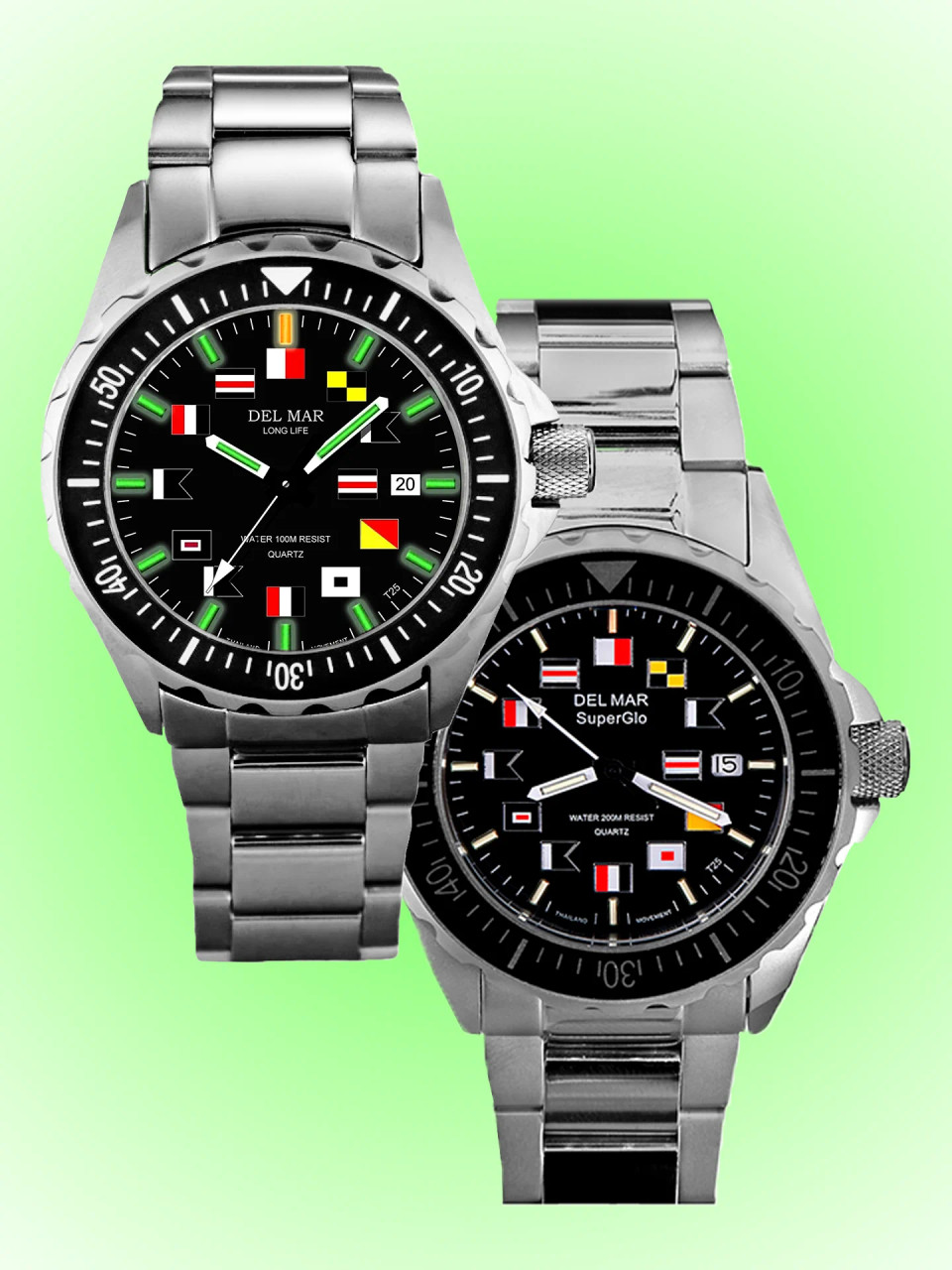 Del Mar Men's  Sportsman's Watch Super Glo - Black Face - Nautical Flags