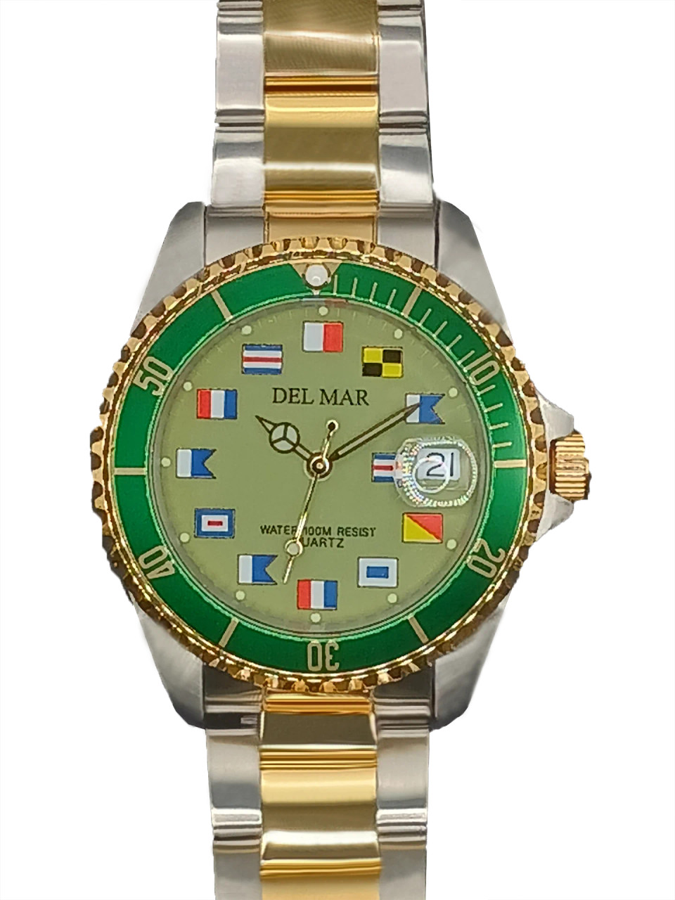 Men's Green Face Long Life Nautical Flag, Two-Tone Watch