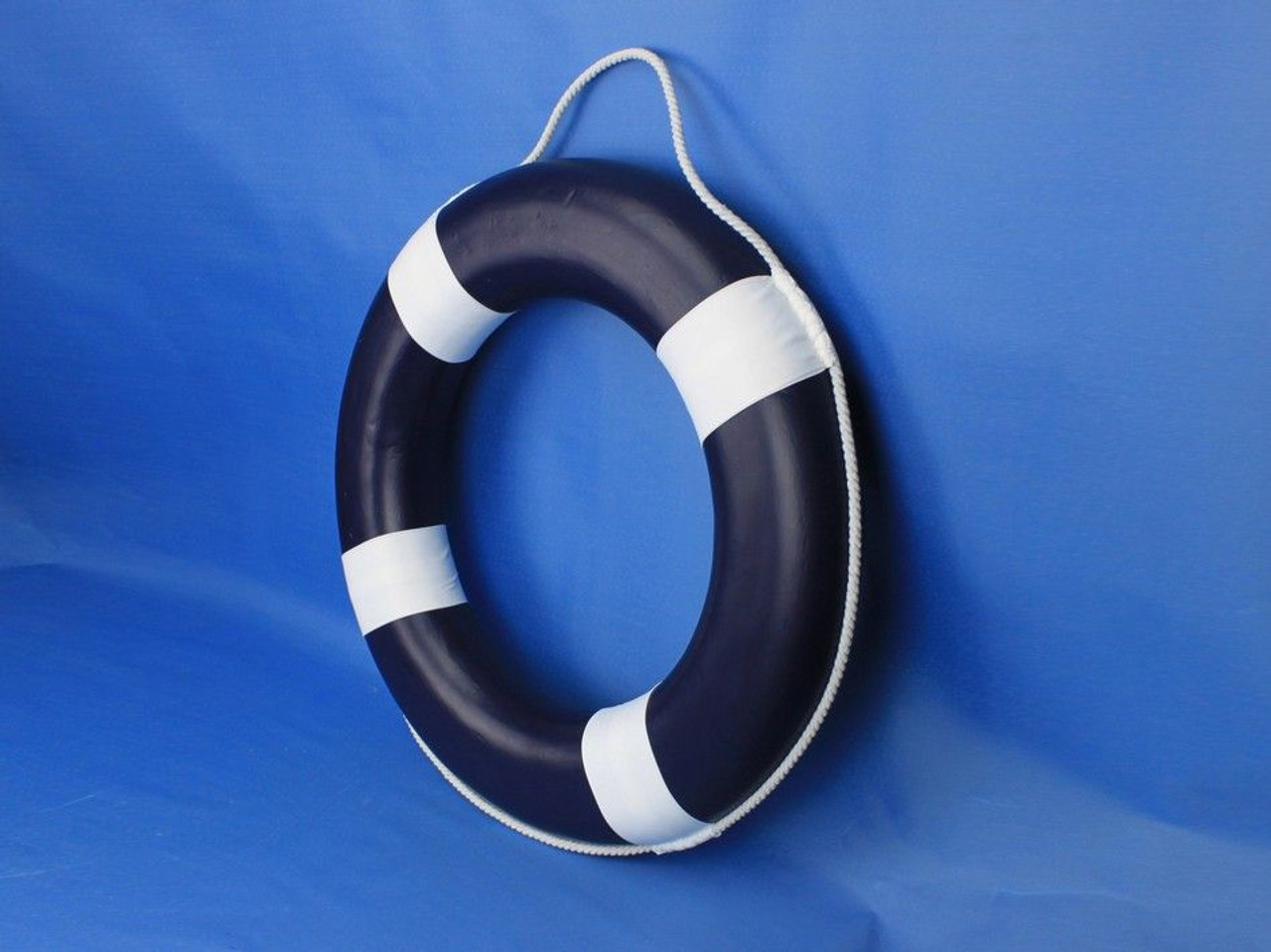 Blue Painted Decorative Life Ring with White Rope Bands 20"