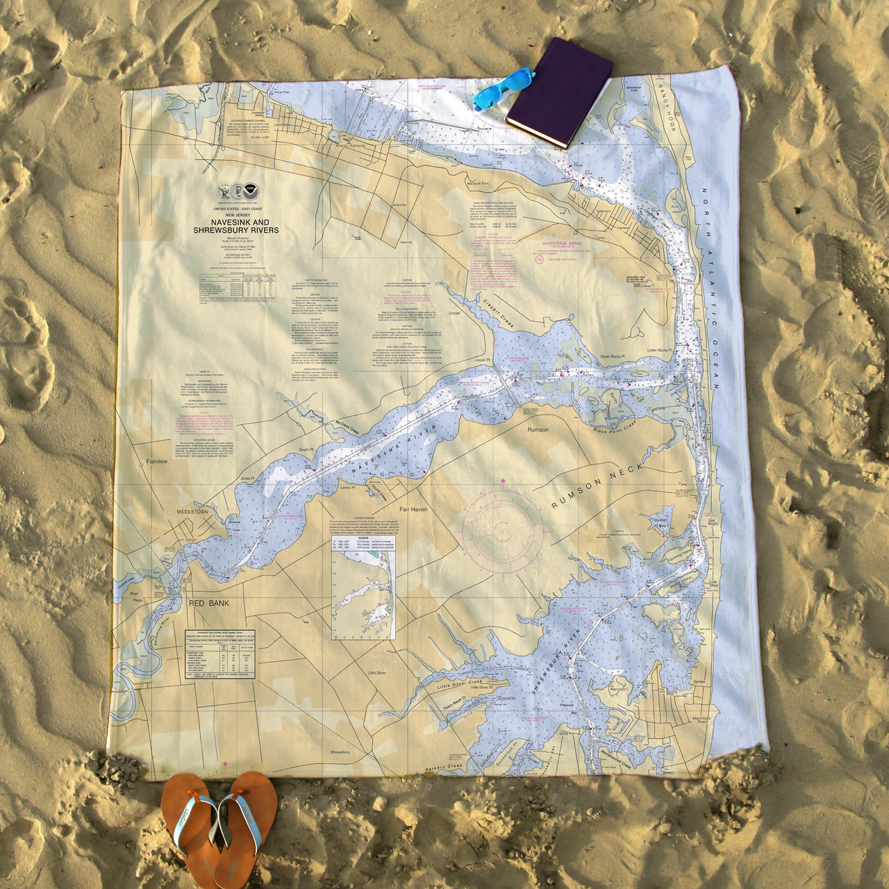 Nautical Chart Blanket – Navesink and Shrewsbury Rivers, NJ