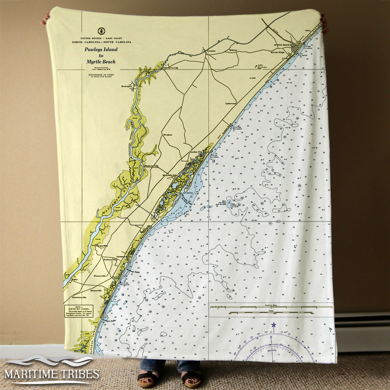 Nautical Chart Blanket – Pawleys Island to Myrtle Beach, SC