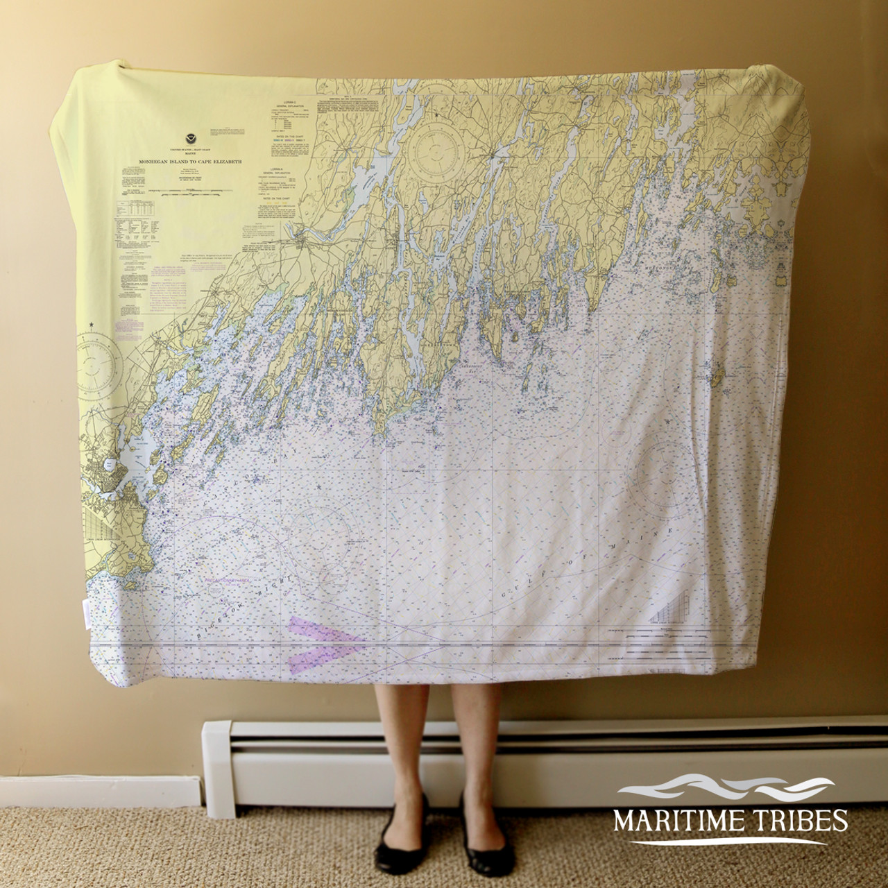 Nautical Chart Blanket – Cape Elizabeth to Monhegan Island, ME