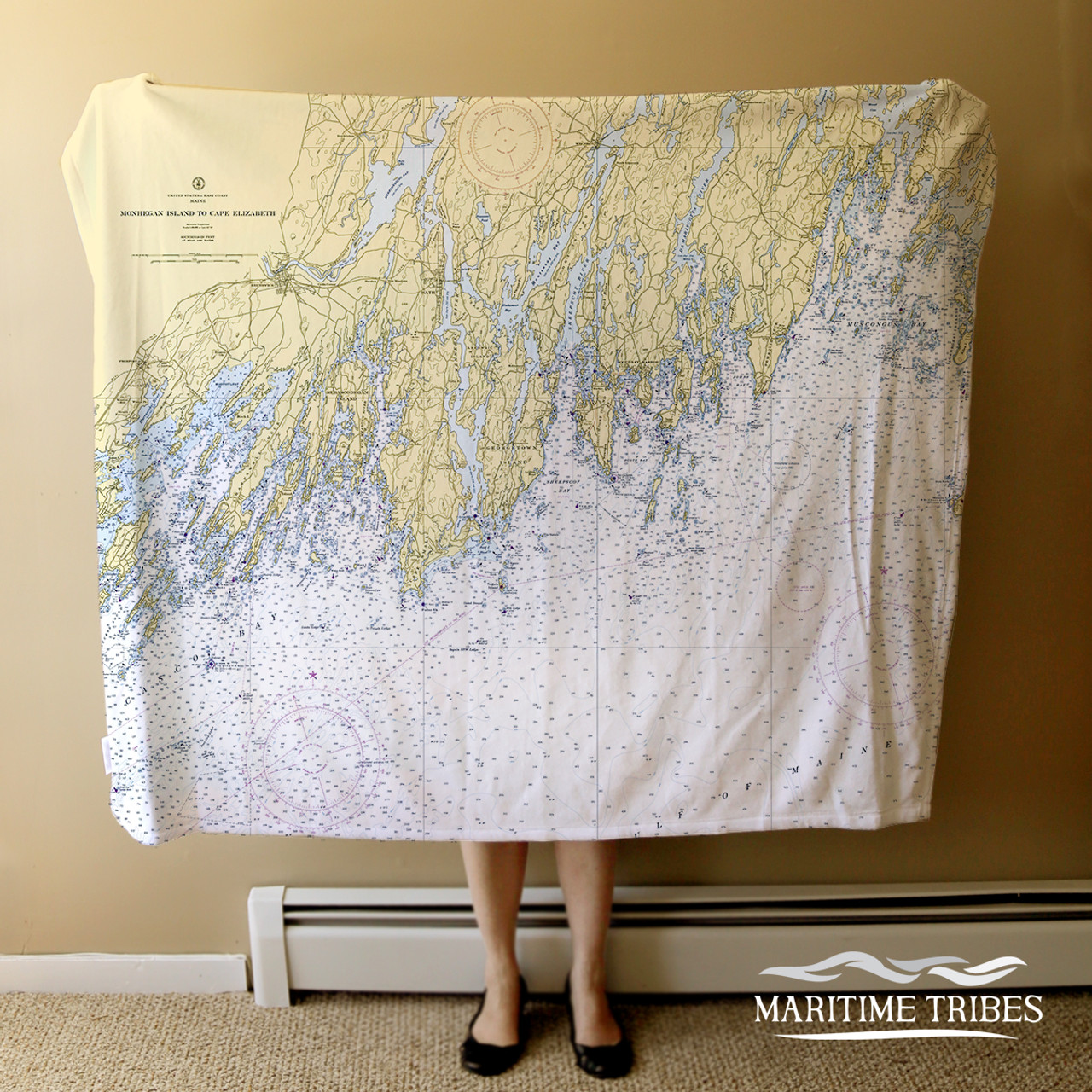 Nautical Chart Blanket – Monhegan Island to Cape Elizabeth, ME