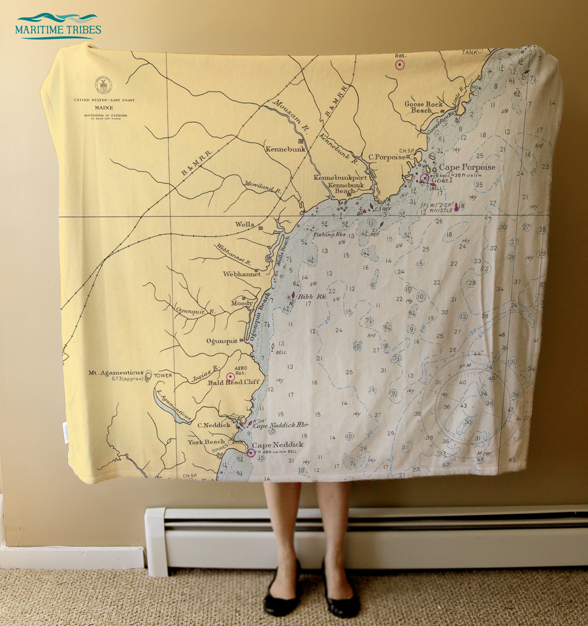 Nautical Chart Blanket – Kennebunkport, ME