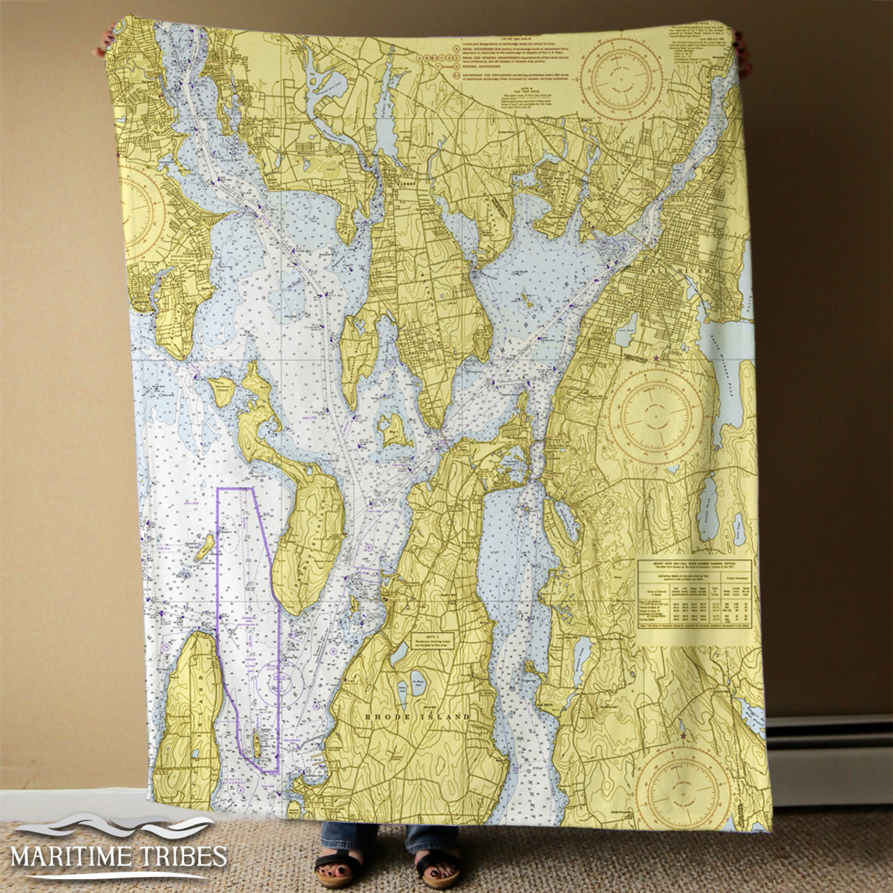 Nautical Chart Blanket - Fall River, MA