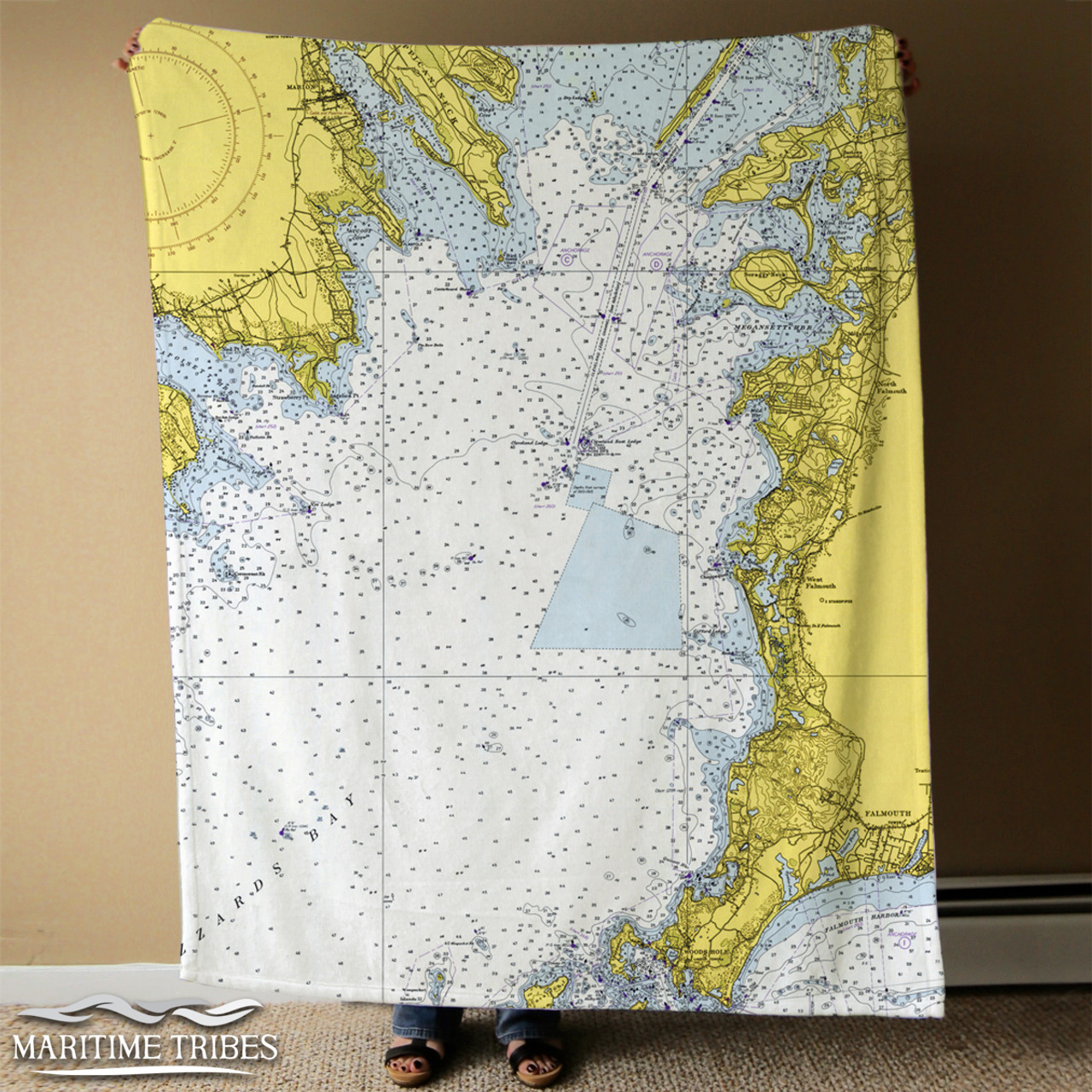 Nautical Chart Blanket - Falmouth - Scraggy Neck, MA