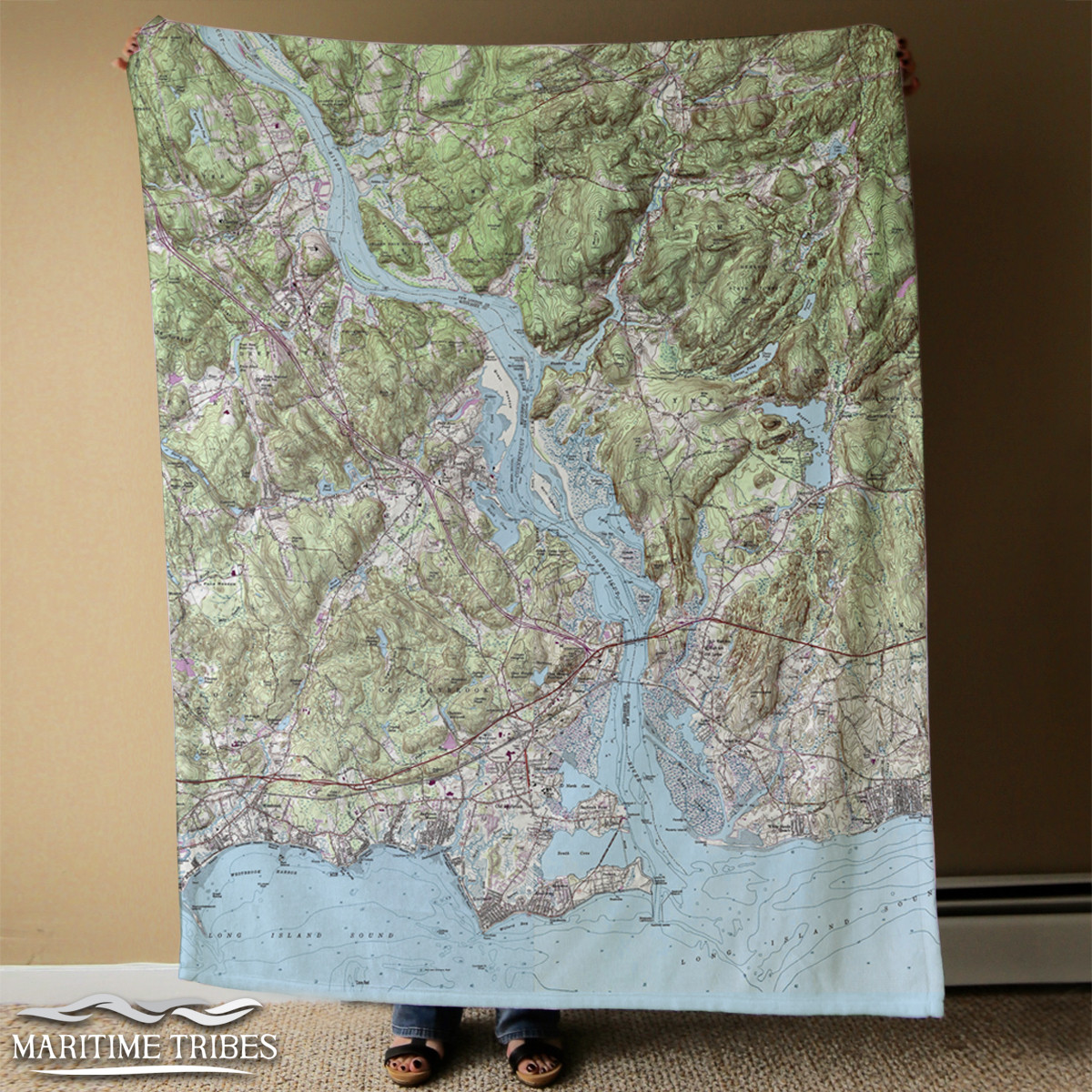Nautical Chart Blanket Connecticut River View, Old Lyme, CT