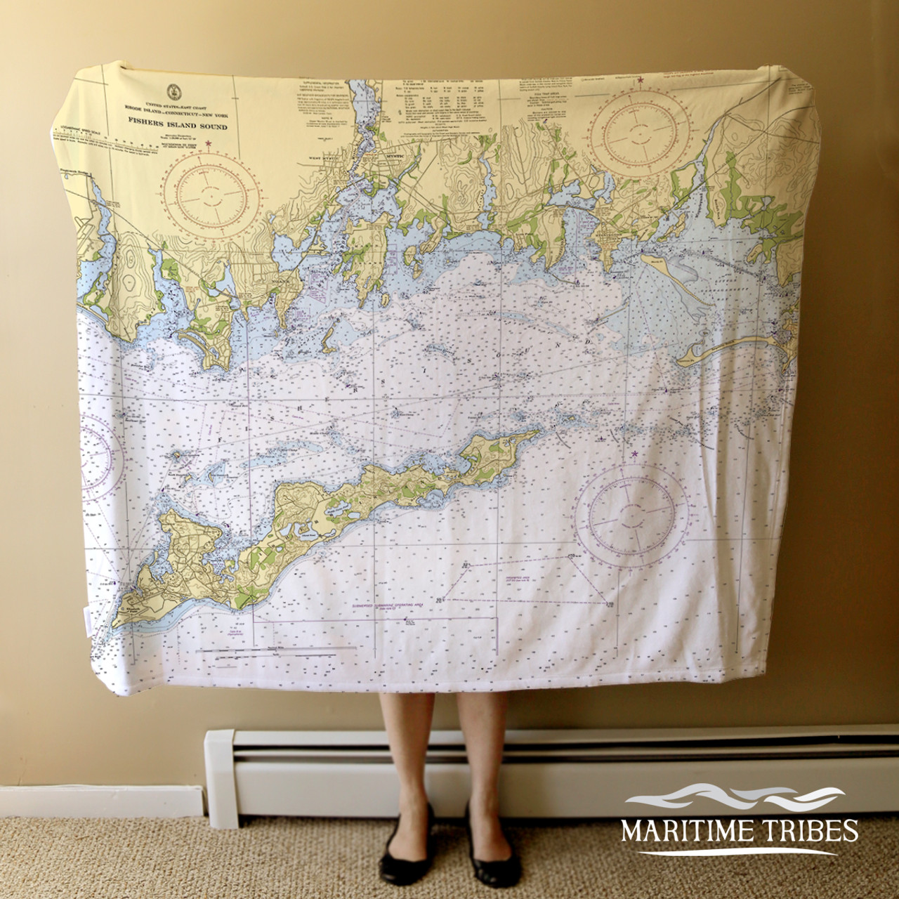 Nautical Chart Blanket - Fishers Island Sound, CT