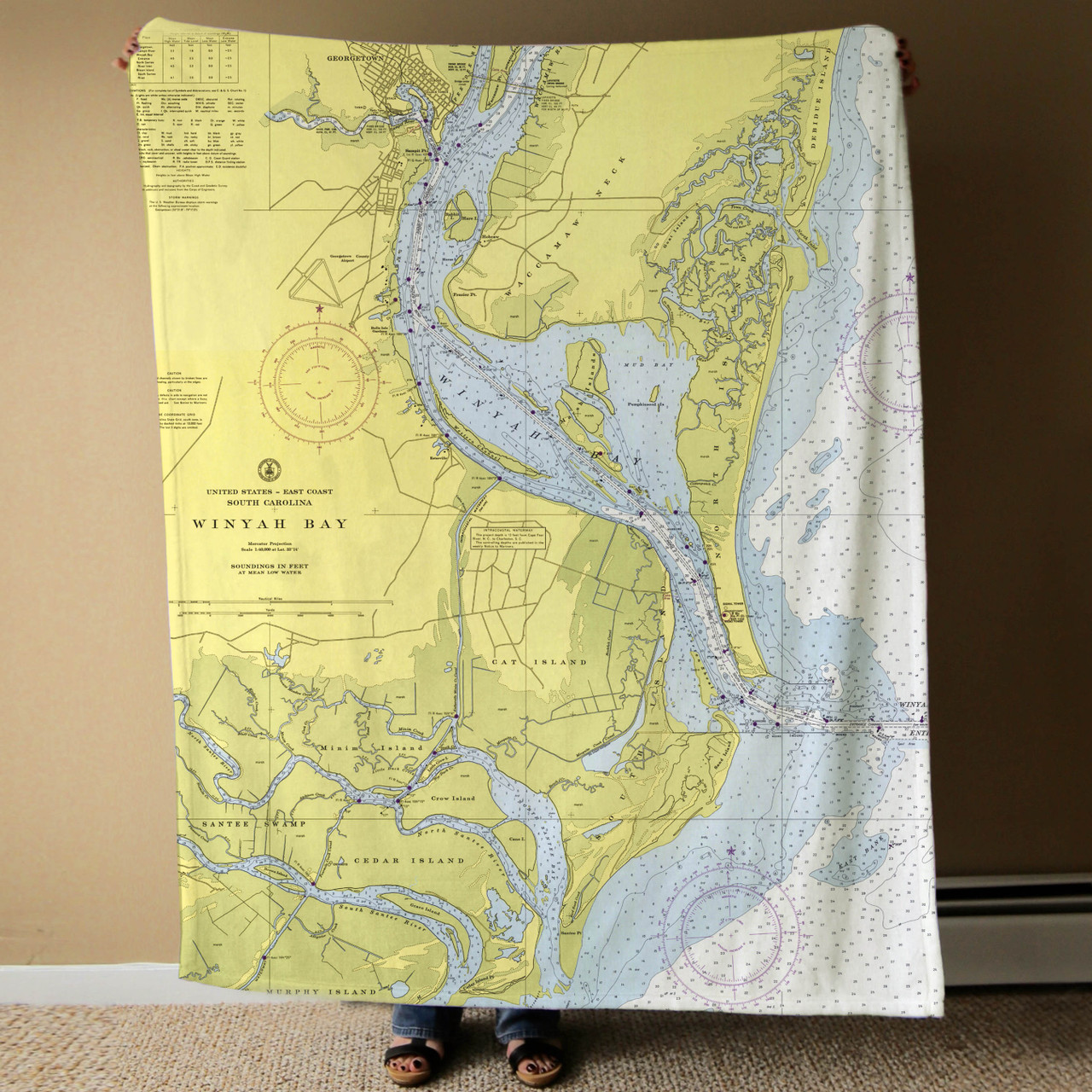 Nautical Chart Blanket / Winyah Bay, SC