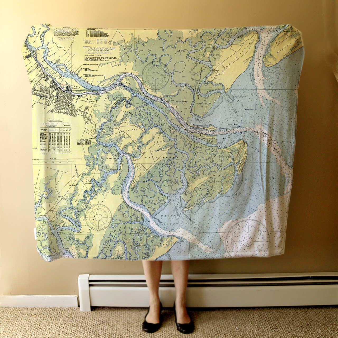 Nautical Chart Blanket - Savannah, GA