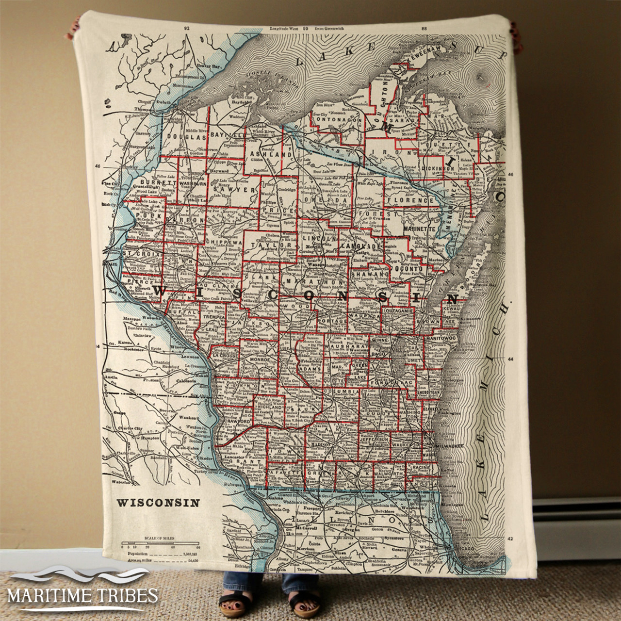 Nautical Chart Blanket - Wisconsin State