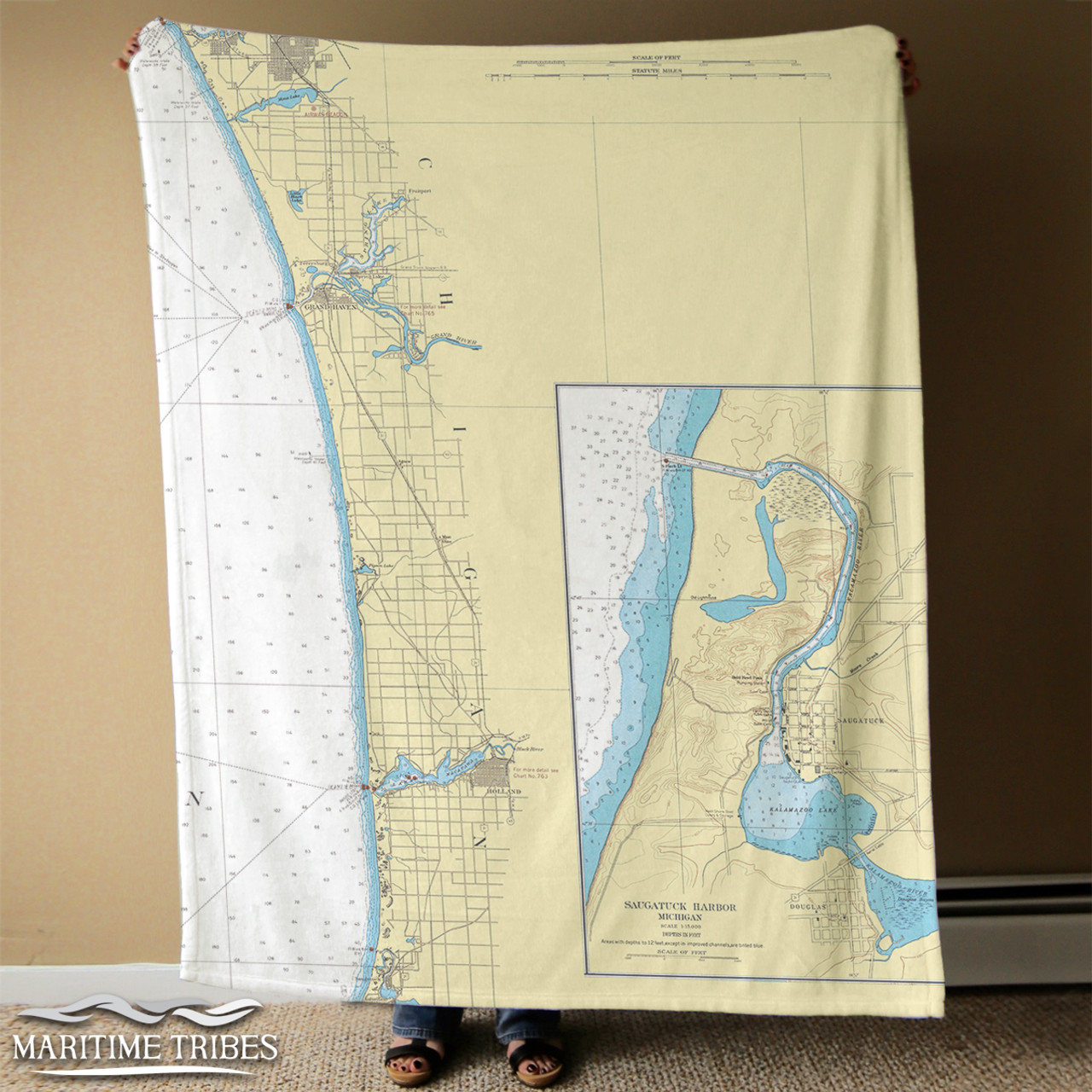 Nautical Chart Blanket - Benona to South Haven, MI