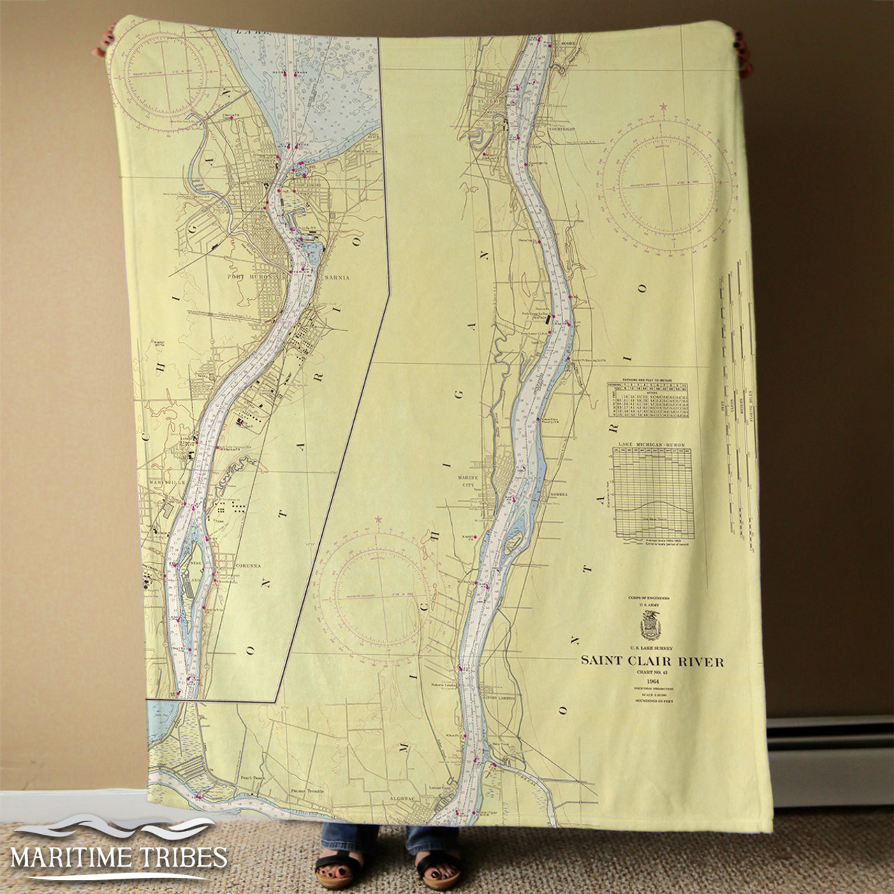 Nautical Chart Blanket - Saint Clair River, MI