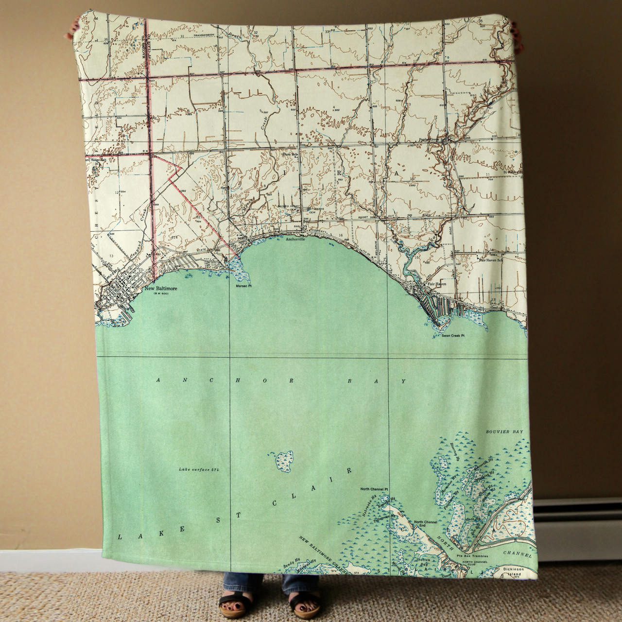 Nautical Chart Blanket - Anchor Bay, MI