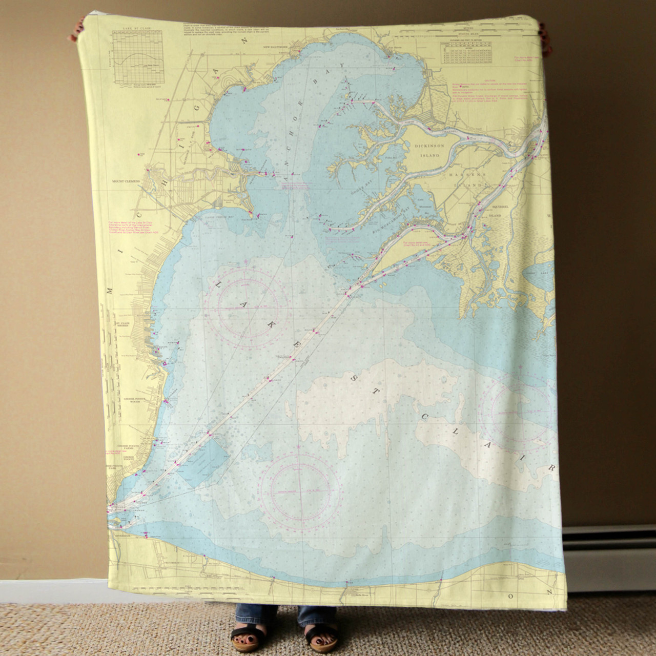 Nautical Chart Blanket - Lake St. Clair, MI