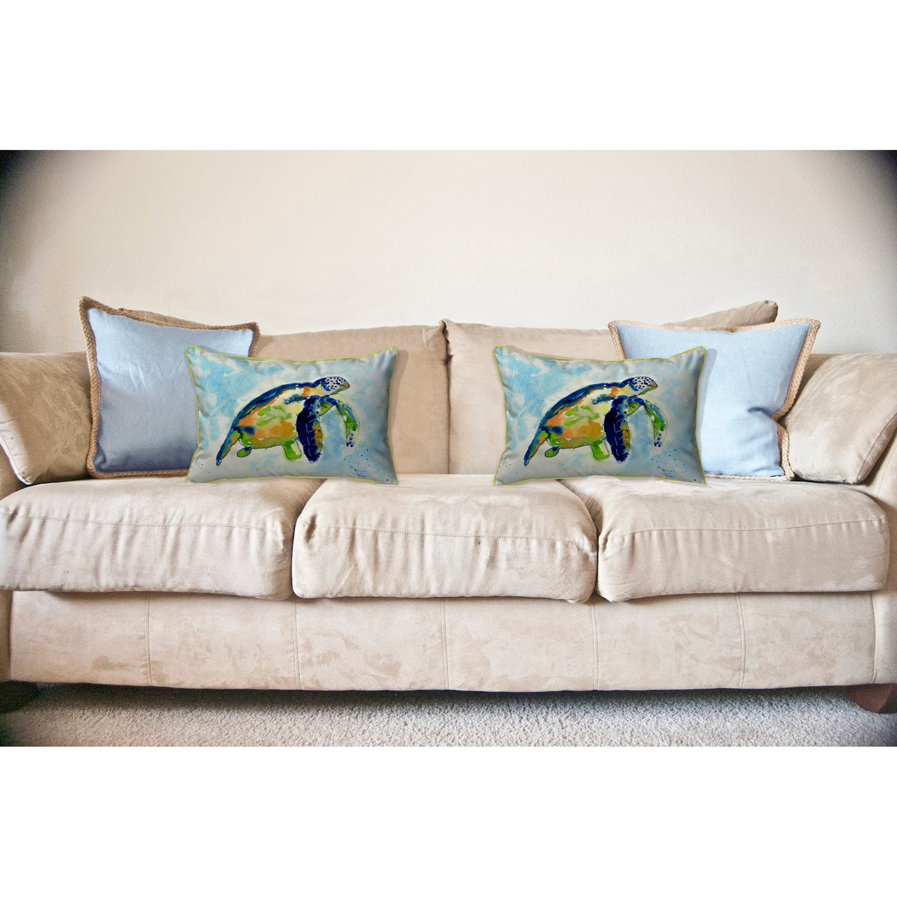 Blue Sea Turtle Pillow - Large - 16" x 20" 