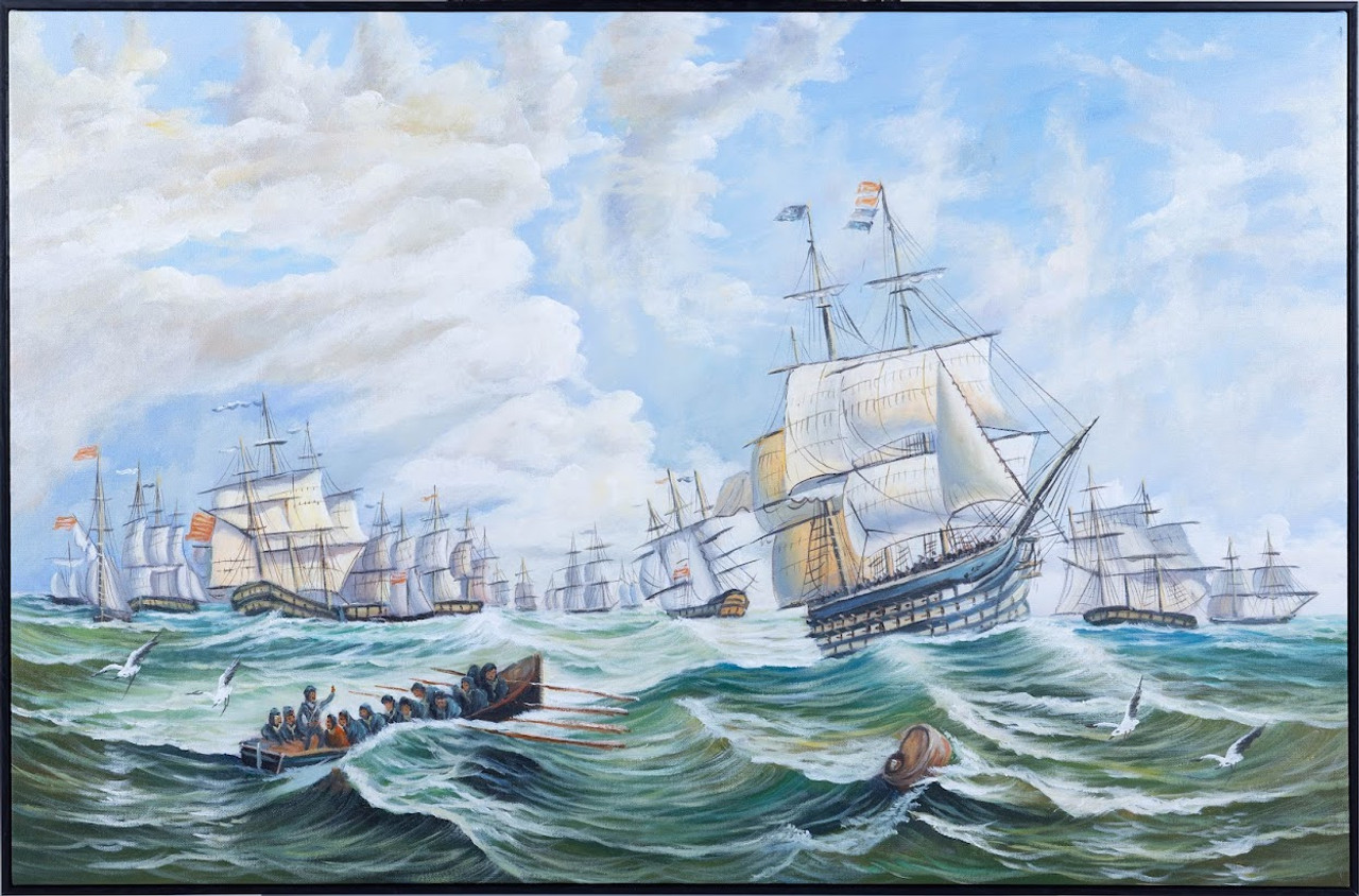 Nautical Oil Painting - The Channel Fleet in Heavy Weather