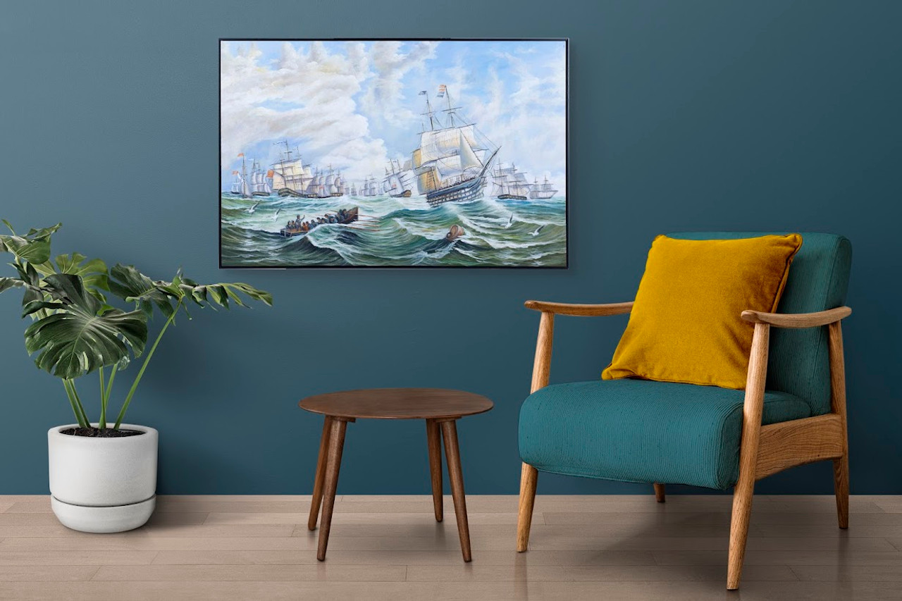 Nautical Oil Painting - The Channel Fleet in Heavy Weather - Lifestyle 1