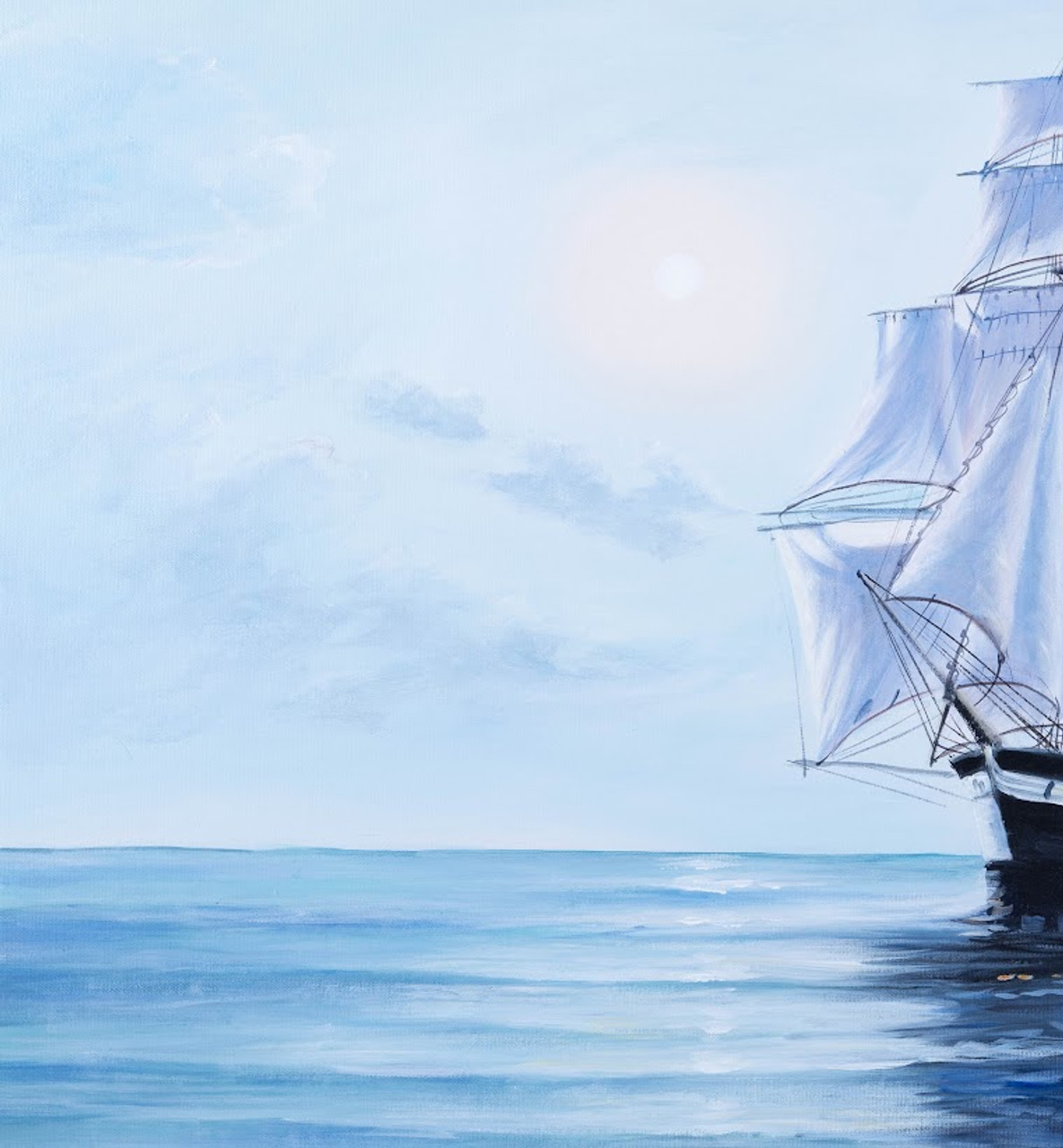 Nautical Oil Painting - Moonlight's Reflection - Closeup 1
