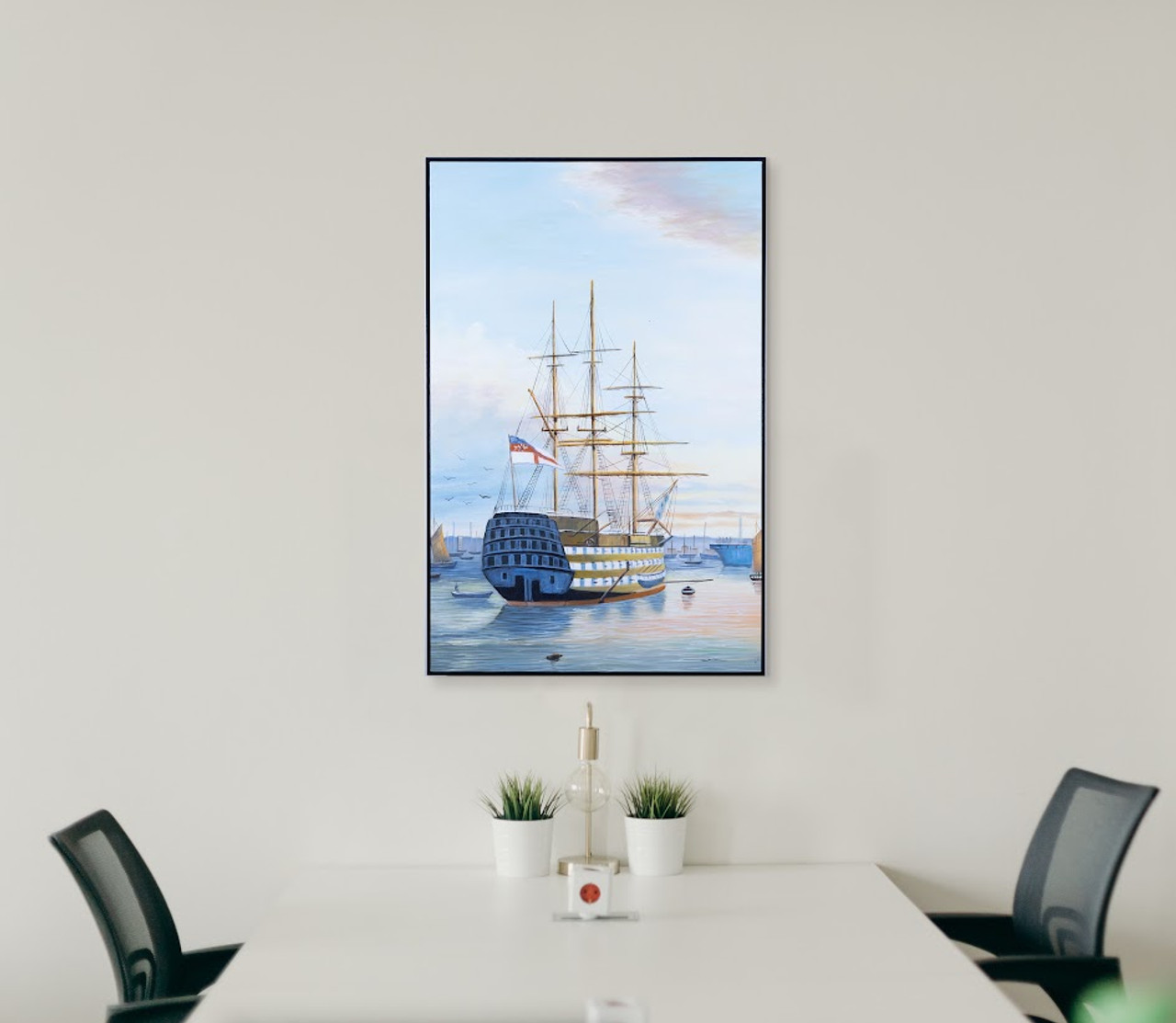 Nautical Oil Painting - H.M.S. Victory in Portsmouth Harbour - Lifestyle 4