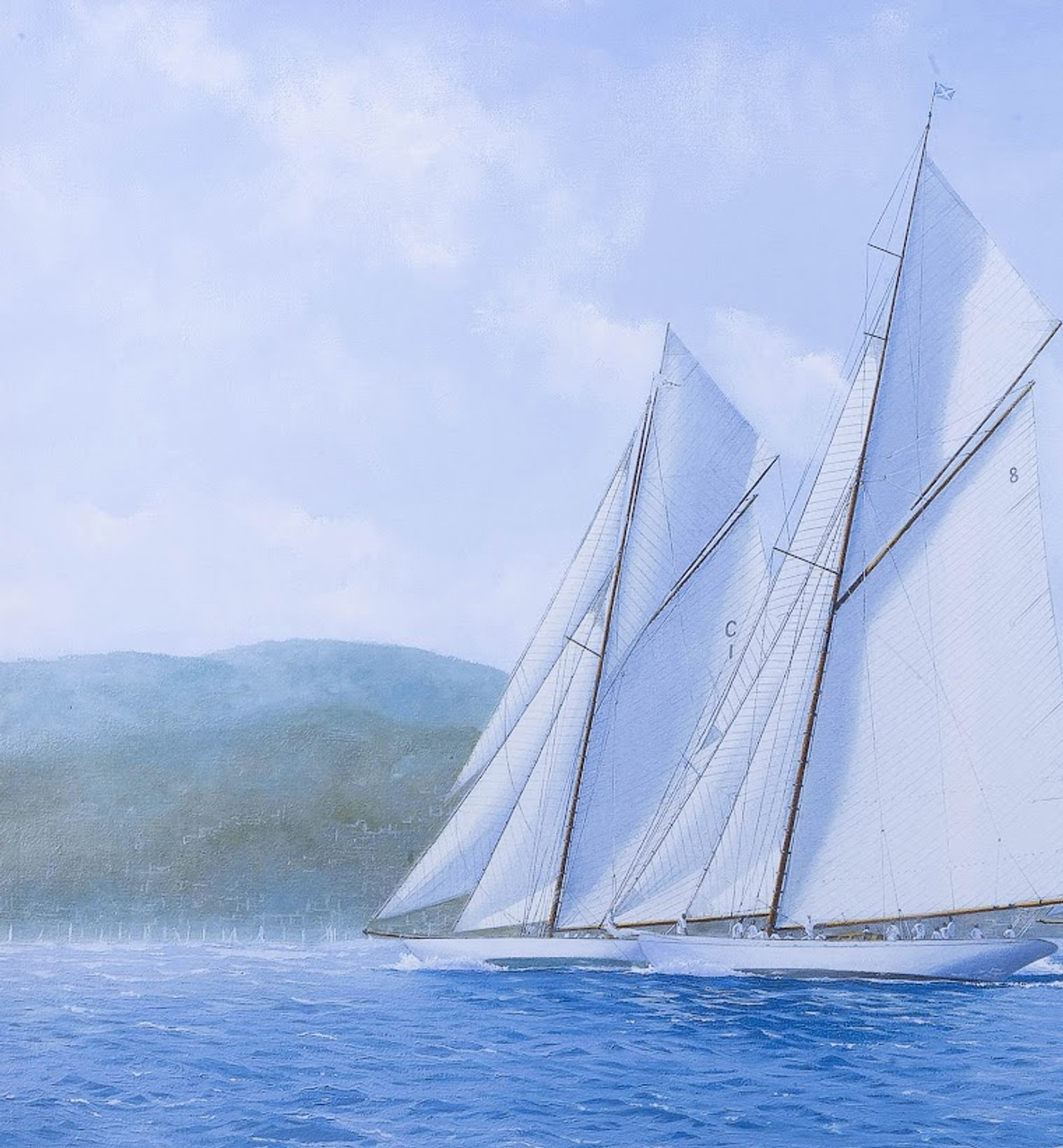 Nautical Canvas Print - Sailing Yachts Mariquita, Moonbeam, and Cambria Racing at Regates Royales - Closeup 1