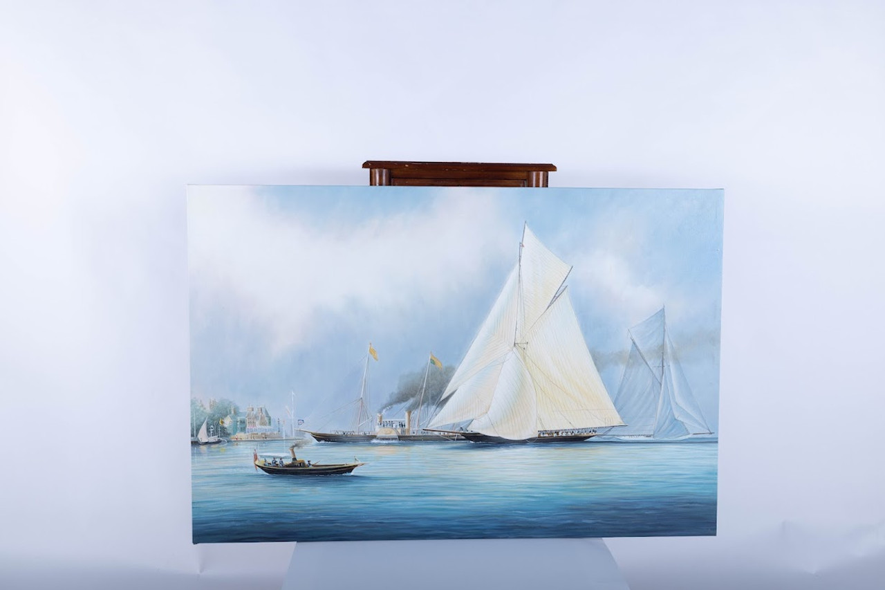 Nautical Canvas Print - Britannia and Vigilant off the Royal Yacht Squadron's Headquarters - Lifestyle 1