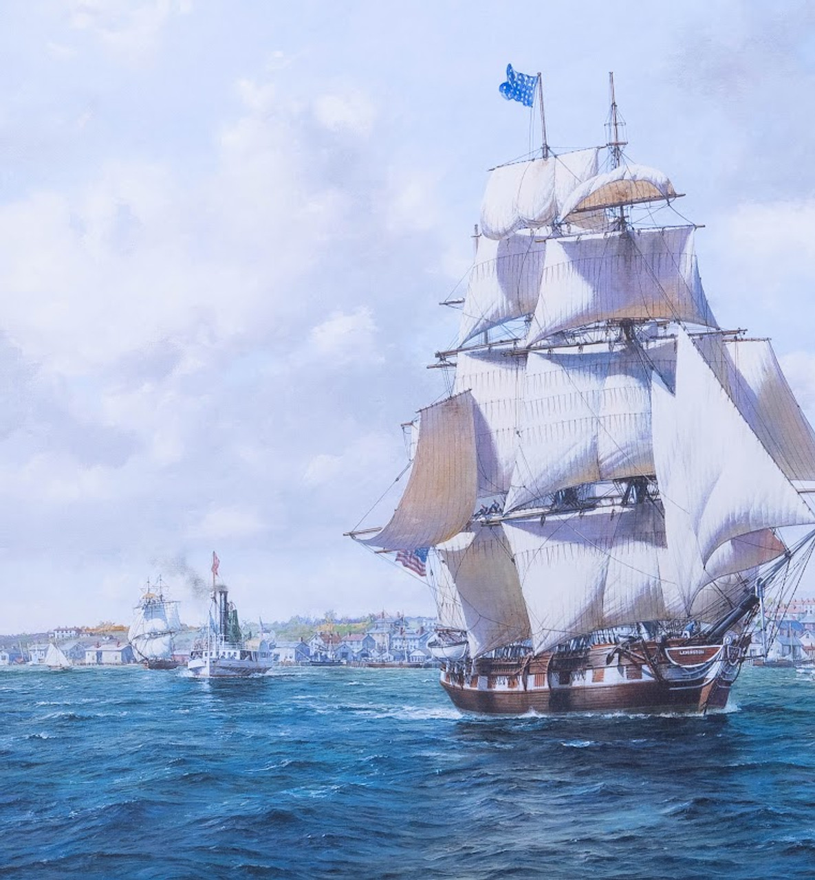 Nautical Oil Painting - Whaler 'Lexington' Leaving Nantucket - Closeup 1