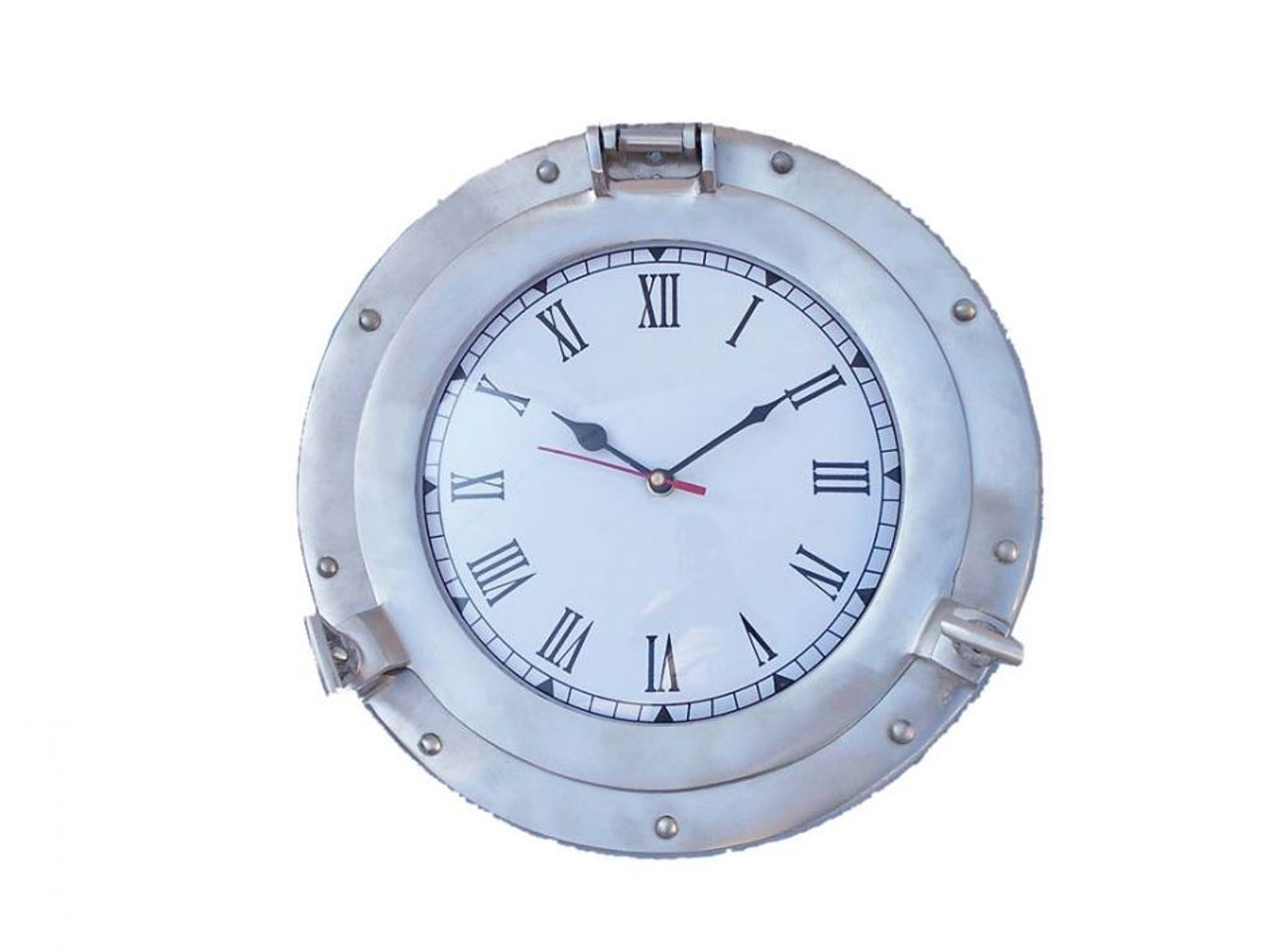 Porthole Clock - Brushed Nickel -  Deluxe Class - 12"