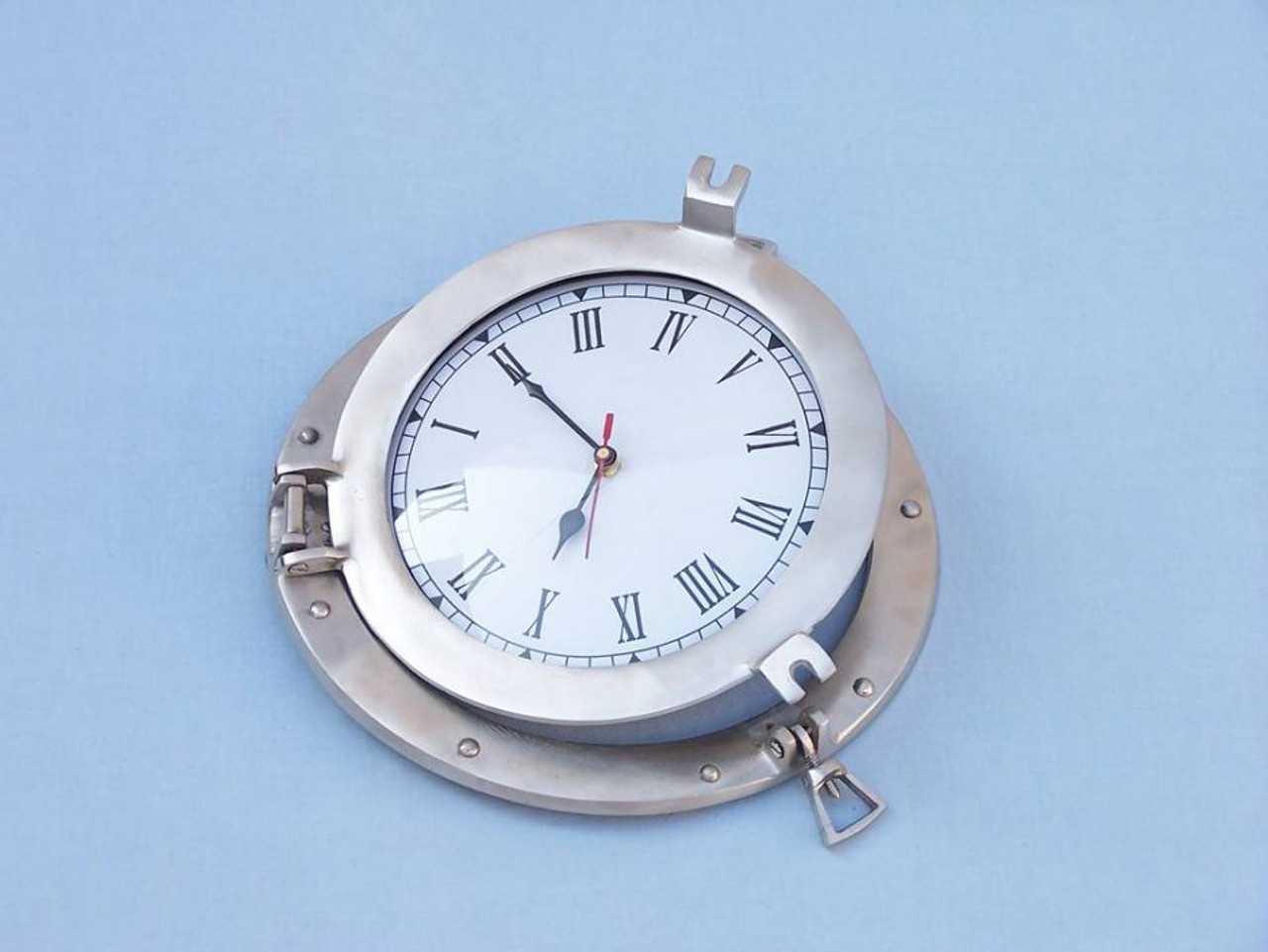 Porthole Clock - Brushed Nickel -  Deluxe Class - 12"