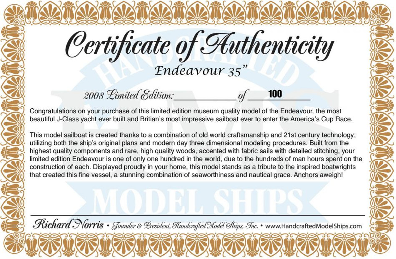 Endeavour Limited Edition Model Sailboat - 35"