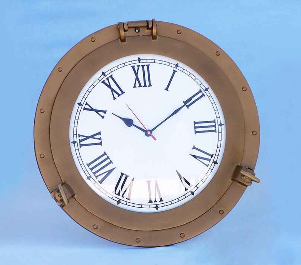 Porthole Clock Antique Brass Deluxe Class 15"