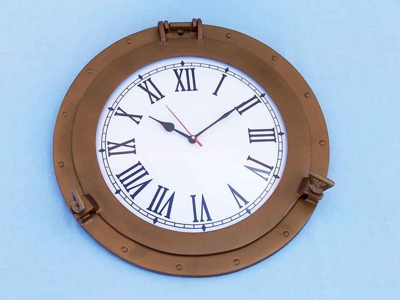 Porthole Clock - Antique Brass Deluxe Class - 17"