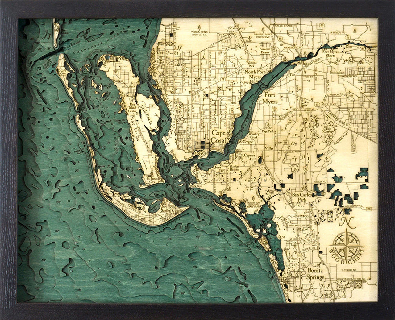 Fort Myers, FL 3D - Nautical Wood Chart
