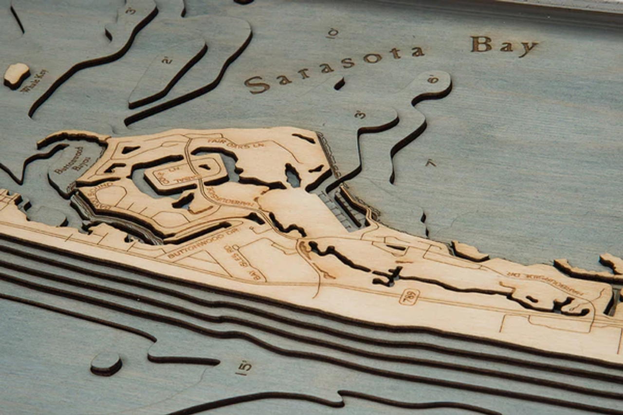 Longboat Key, FL - 3D Nautical Wood Chart