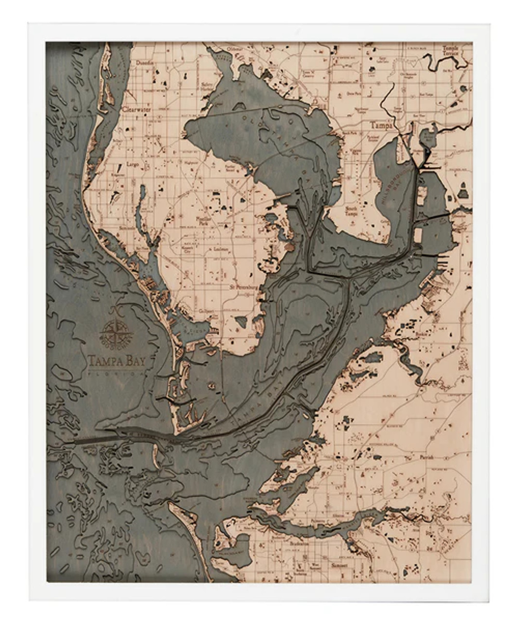 Tampa Bay, FL - 3D Nautical Wood Chart