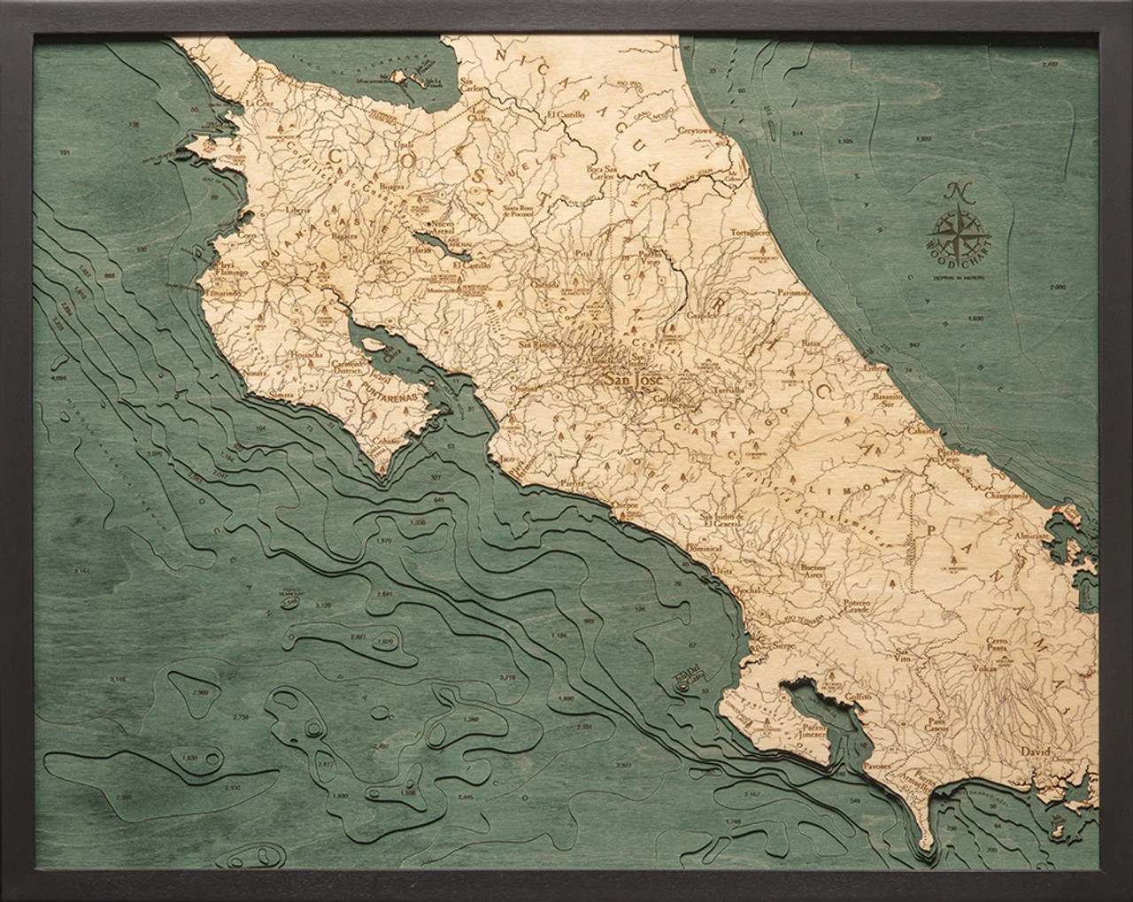 Costa Rica - 3D Nautical Wood Chart