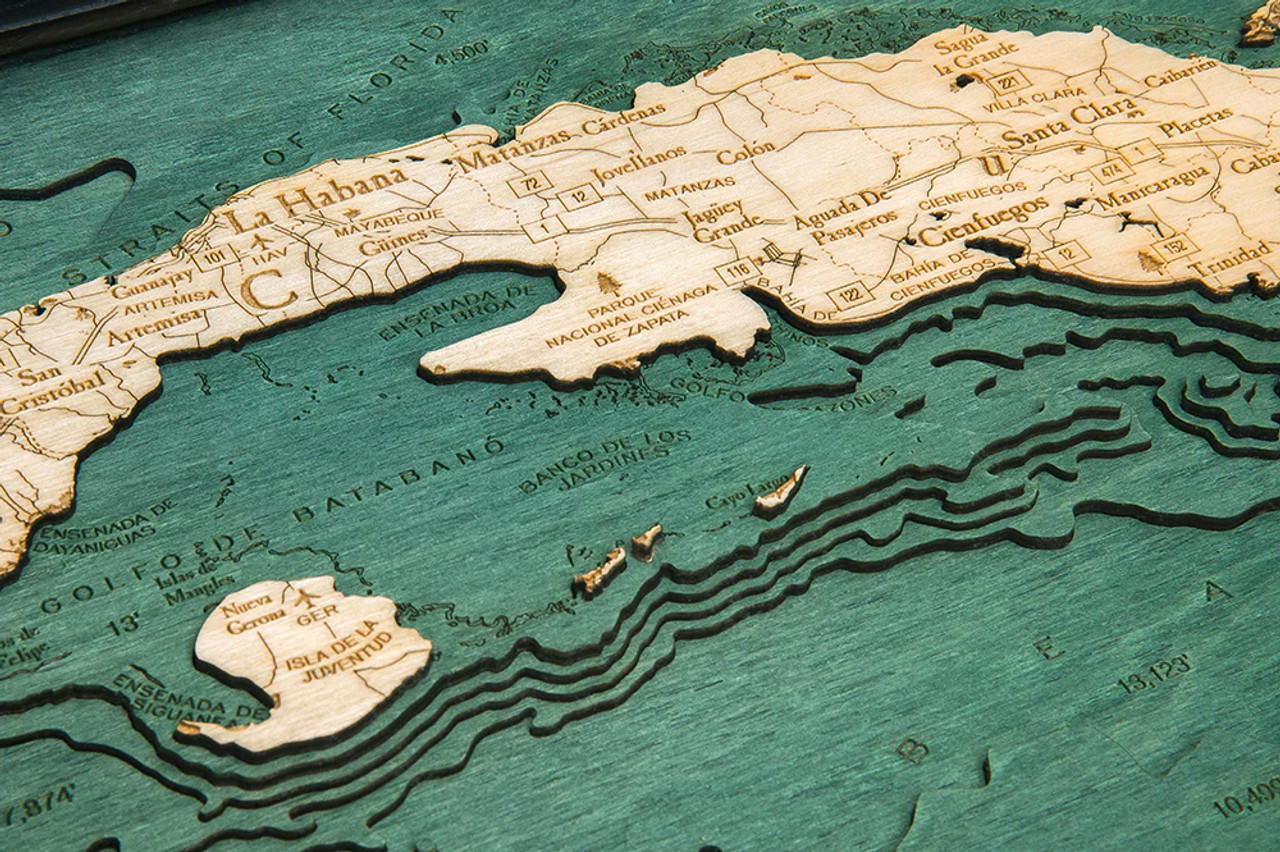 Cuba - 3D Nautical Wood Chart