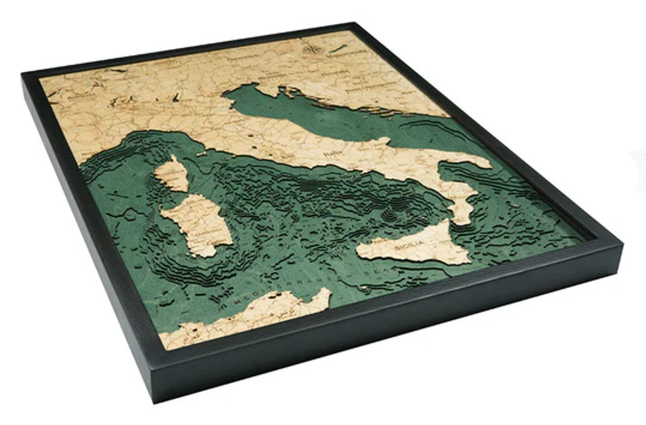 Italy - 3D Nautical Wood Chart