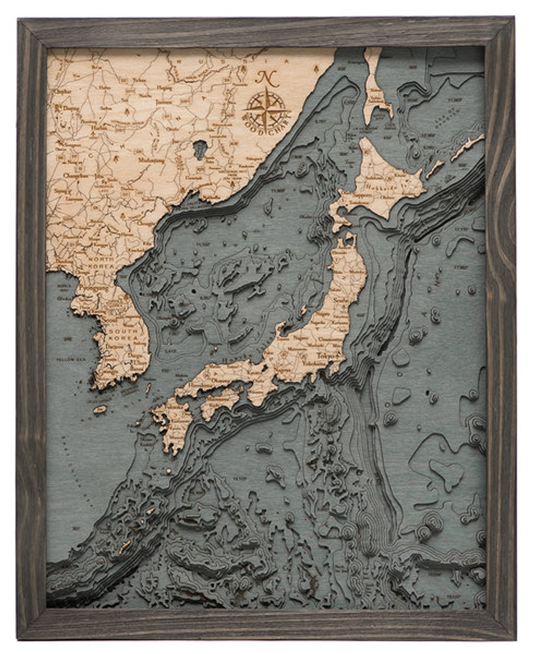 Japan and Korea - 3D Nautical Wood Chart